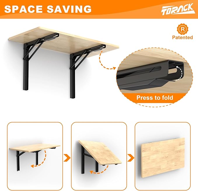 TORACK Heavy Duty Wall Mounted Folding Workbench, Space-Saving Collapsible Wall Table/Desk for Garage Workshop, Holds Up to 550 lbs(Board Size: 47.25 x 22.75 in)