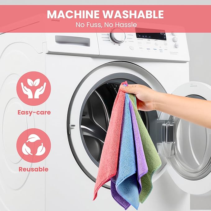 Microfiber Cleaning Cloth, 52 Pack Assorted Color Cleaning Rags for Housekeeping, Colorful Reusable Microfiber Towels for Car, Kitchen, Bathroom and Household Cleaning Supplies, 11.8"X11.8"