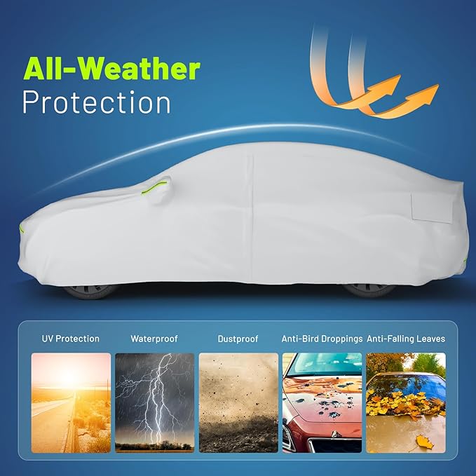 Favoto Car Cover for Tesla Model-Y - Custom Fit Vehicle Cover 6 Layers Waterproof All Weather Outdoor Rain Snow Sun Protection with Ventilated Mesh Charging Port Door Zipper