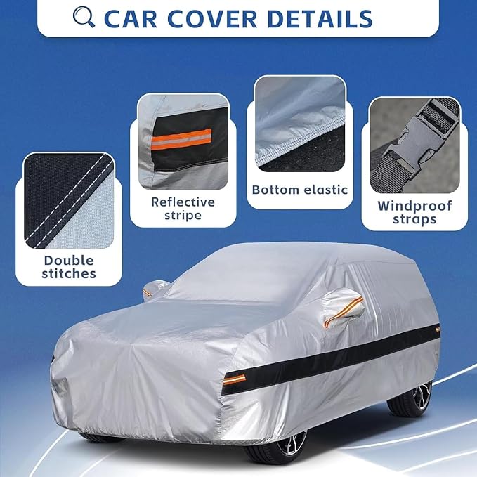 10 Layers SUV Car Cover Custom Fit for Toyota 4Runner (2002-2025) Waterproof All Weather for Automobiles, Full Cover Rain Sun UV Protection.Silver