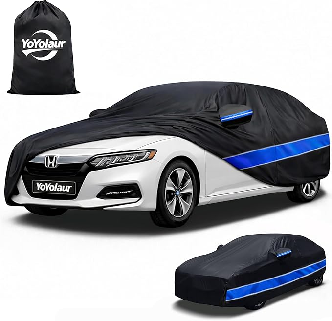 Car Cover Compatible with Honda Accord,10-Layer Car Cover Waterproof All Weather,Full Exterior Cover with Cotton Lining,Sun Rain UV Dust Snow Protection with Door Zipper,Fit for Sedan/Coupe 2001-2025