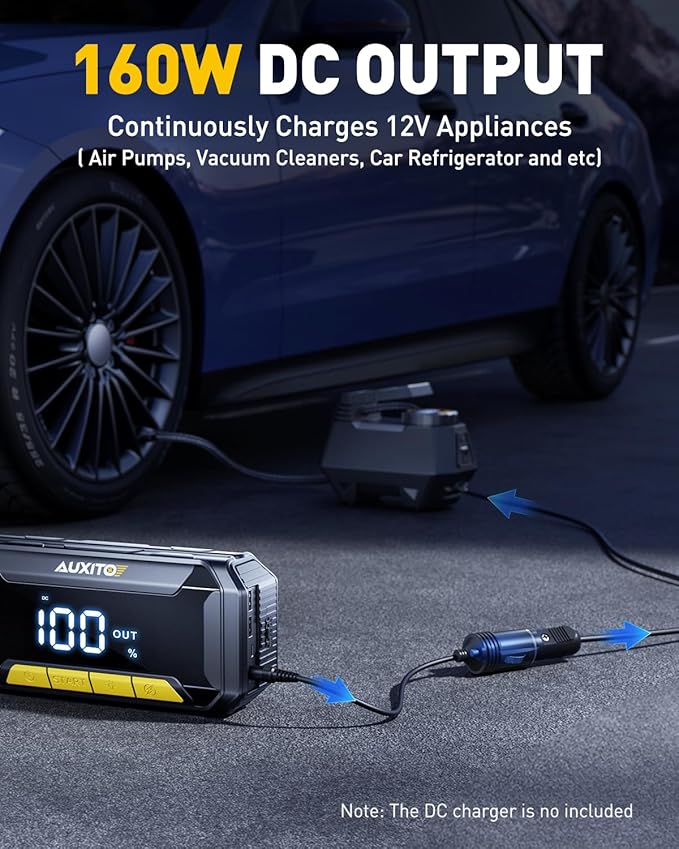 AUXITO 8000A Car Battery Jump Starter Boost Force Start Function Jump Box 60W Fast Charging 160W DC Output Portable Jump Starter for 12V Vehicle 700LM Super Bright Flashlight (All Gas/Diesel)
