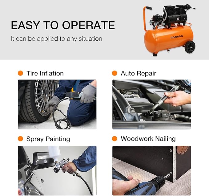 FORNAX 8 Gallon Air Compressor, 1HP 2.2 CFM, Max 125 PSI Oil-Free Air Compressor Tank, 70 dB Ultra Quiet Compressor for Nail Guns, Tire Inflation, and DIY Home Projects