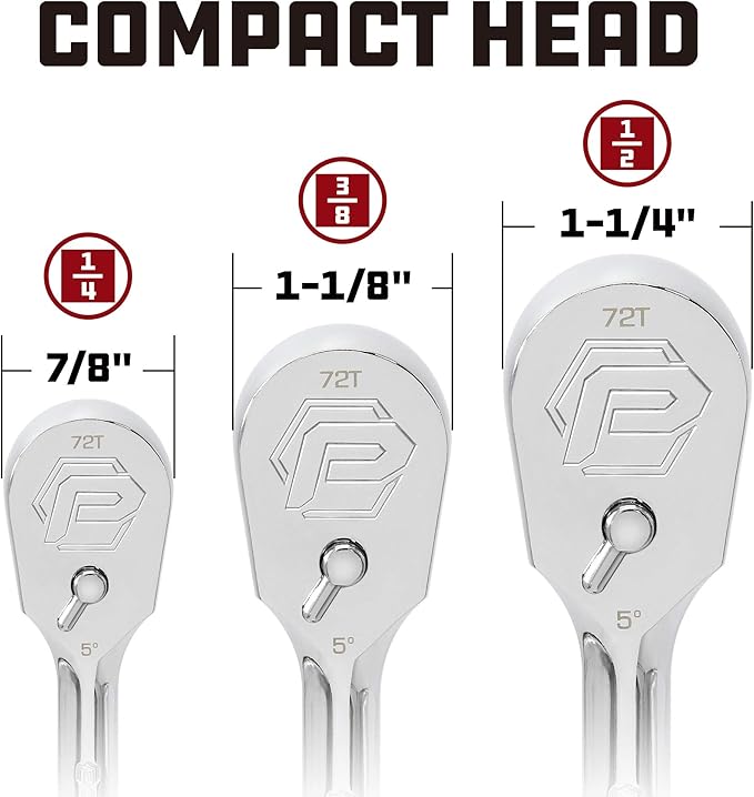 Powerbuilt 1/4 Inch Drive Sealed Head Ratchet, 72 Tooth, Reversible Switch, 5 Degree Swing, Spiral Contour Handle - 649930