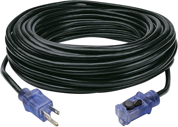 Clear Power 16 Gauge 3Prong Cords (Lighted Locking Connector, Black, 80 ft)