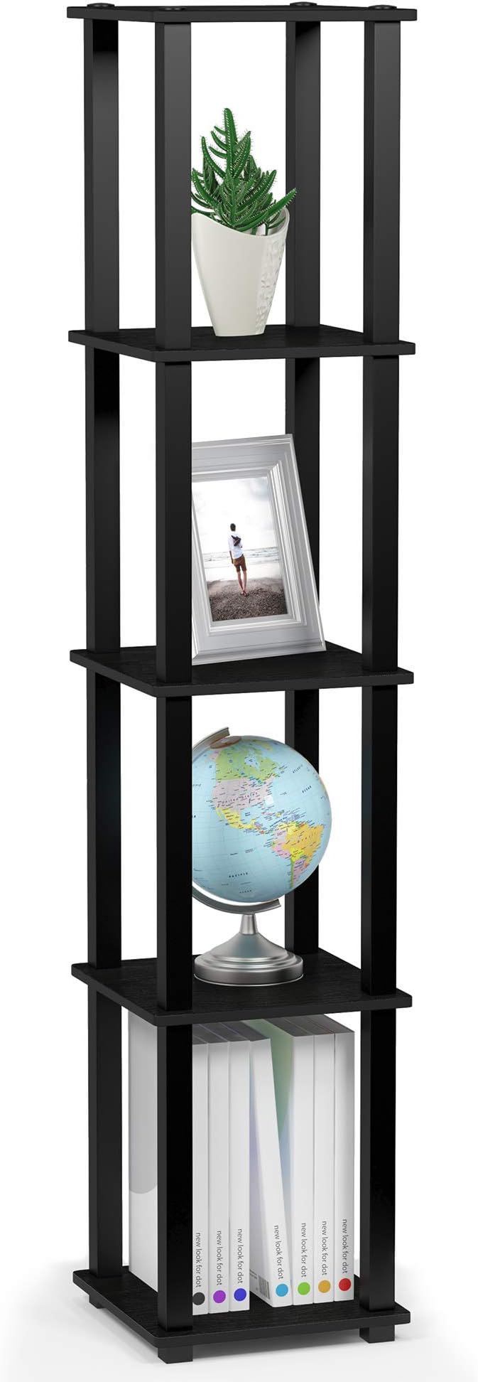 FURINNO Turn-S-Tube 5-Tier Corner Square Rack Display Shelf, Americano/Black