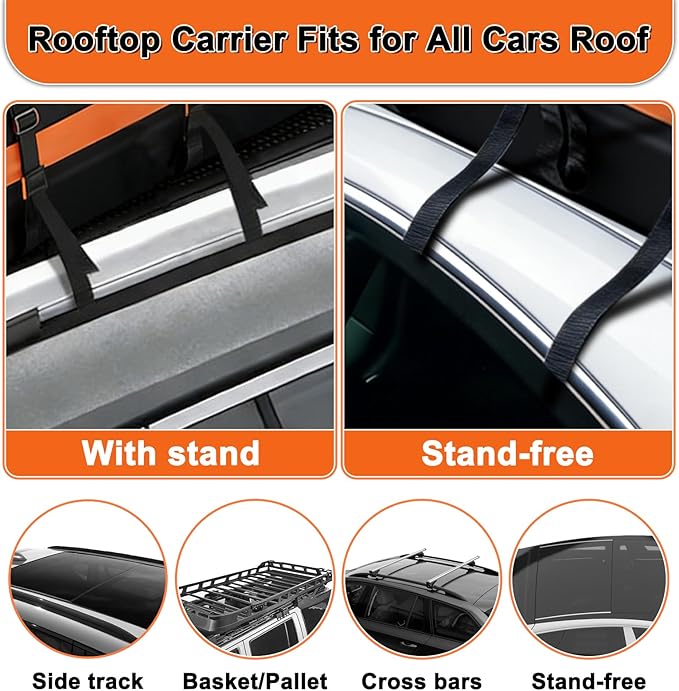 Mupera 15 Cubic Ft Waterproof Car Roof Cargo Carrier for All Vehicles with/Without Roof Rack, Rooftop Cargo Carrier with Strip Includes Anti-Slip Mat, 6 Door Hooks & Combination Lock