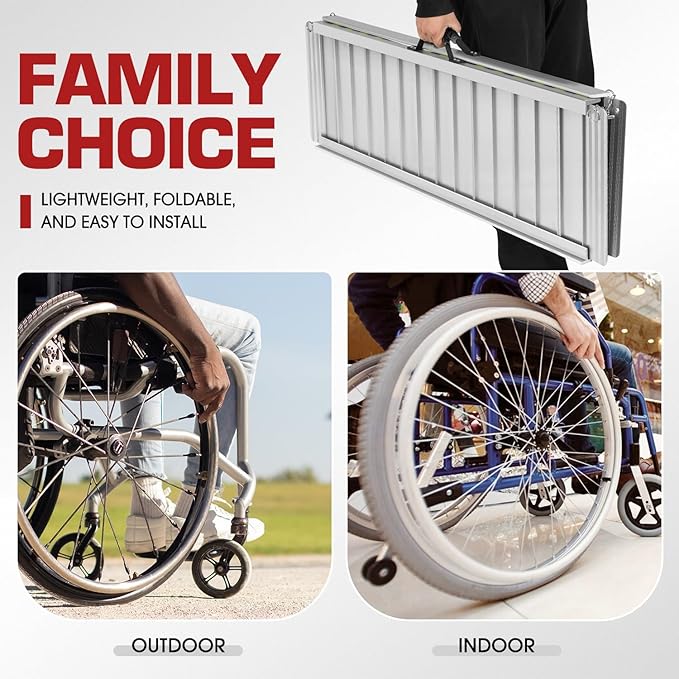 DNA Motoring 4FT Portable Wheelchair Ramp, Non-Skid Aluminum Handicap Ramps with Handle, Hold Up to 800Lbs, Threshold Ramp for Home Steps, Scooter Ramp, Doorways, Black, ZTL-WCRAMP-4FT-B