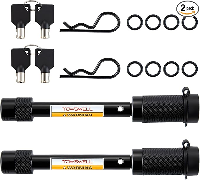 5/8" Trailer Hitch Lock Set with 100mm Span, Trailer Receiver Lock for Class III IV 2" & 2-1/2" 3" Receivers, Tow Hitch Lock with Keys for Trailer, Truck, Car, Boat, 2 Pack