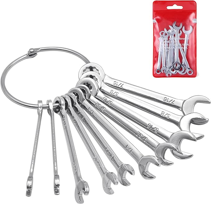 20pcs Mini Wrench Set Open End Wrench Ignition Wrench Sets With Chain Ring British/Metric Type Wrenches (Metric + British)