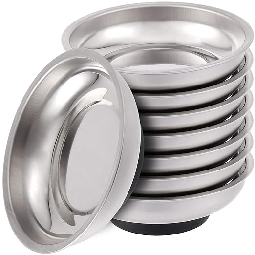 8 Pack 3 Inches Magnetic Bowls, Round Magnetic Trays, Stainless Steel Magnetic Parts Tray Set for Gathering Bolts, Screws, Nuts, Ideal for Workshop, Garage, Home