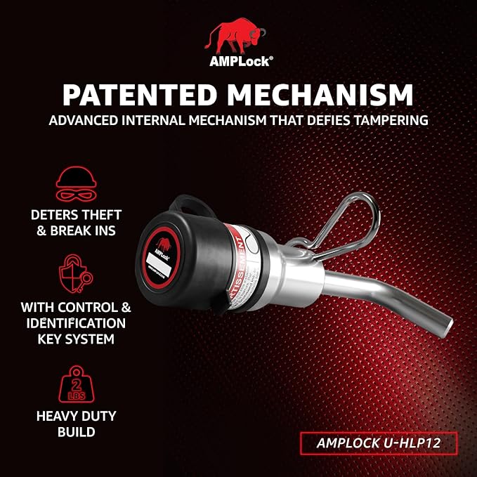 AMPLock - U-HLP12 1/2" Heavy Duty Trailer Hitch Lock with Swivel Design - Anti theft, Keyed Alike, Patented RV Trailer Hitch Lock Pin with Keys for 1.25"x1.25" Receiver Tube, Stainless Steel Tow Locks