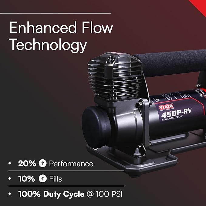 VIAIR 450P-RV EF Enhanced Flow - 45157 12V Tire Inflator Portable Air Compressor with RV Inflation Gun, 90 Degree Chuck | 100% Duty Cycle @ 100 PSI, Max Pressure 150 PSI (SAE, Alligator Clips)