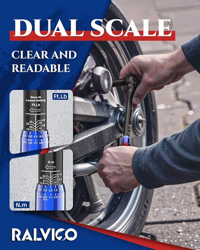 Torque Wrench Set 1/4'' & 3/8'' & 1/2'' ±3% Accuracy 72-Tooth Dual Scale Dual-Direction Adjustable Drive Click Torque Wrench 5-45 Ft.Lb& 20-220 In.Lb& 10-170 Ft.Lb for Bike,Car,Moto,Truck,DIY