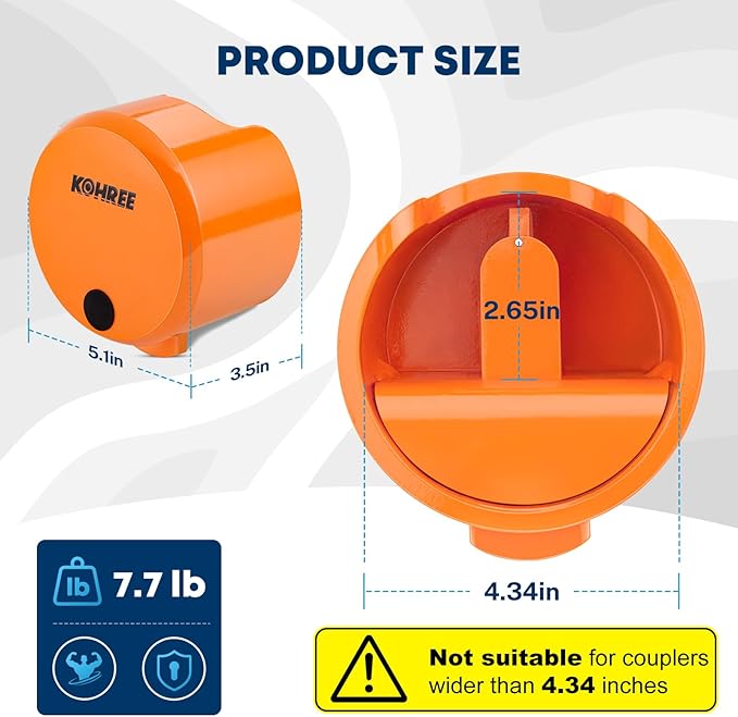 Kohree Trailer Coupler Lock, Heavy Duty Hitch Lock Fits 2-5/16", 2" Couplers, RV Trailer Lock, Durable Steel Tongue Lock with Keys, Orange
