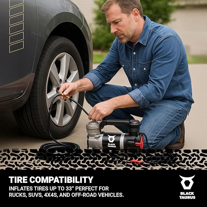 Air Compressor – 19A 120 PSI (8.27 BAR) Portable & On‑Board Tire Inflator for Cars, Trucks & 4×4 Vehicles – Automatic Pressure Control with Dual‑Motor Options (Air Compressor 252)