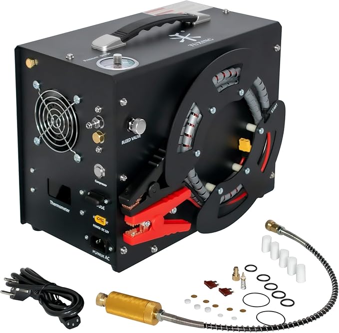 TUXING PCP Air Compressor,4500Psi 30Mpa High Pressure Air Pump, Built-in DC12V/AC120V Power Converter,Auto-Stop,Oil&Water-Free,Paintball and Scuba Tank Compressor Pump(TXES062)