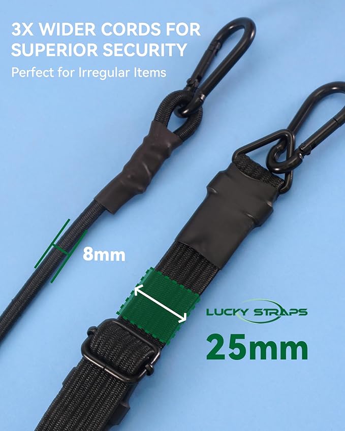 48 Inch Adjustable Carabiner Bungee Cords with 190 Lbs Max Break Strength - Adjust from 28" to 48" - Heavy Duty Flat Carabiner Bungee Straps with Upgraded Hooks for Tents, Cargo, Luggage, etc (4 Pcs)
