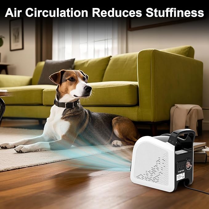 Air Mover Blower Fan - Floor Drying Fan for Cooling, Drying and Exhausting at Home, Job Site, Garage, Shop, 3 Speeds Portable Utility Fan, 2 AC Outlets and Circuit Breaker with Reset