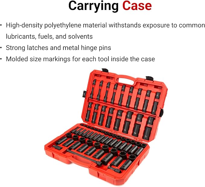 TEKTON 1/2 Inch Drive Shallow and Deep 6-Point Impact Socket Set with Case, 87-Piece (5/16-1-1/4 in., 8-32 mm) | SID92407