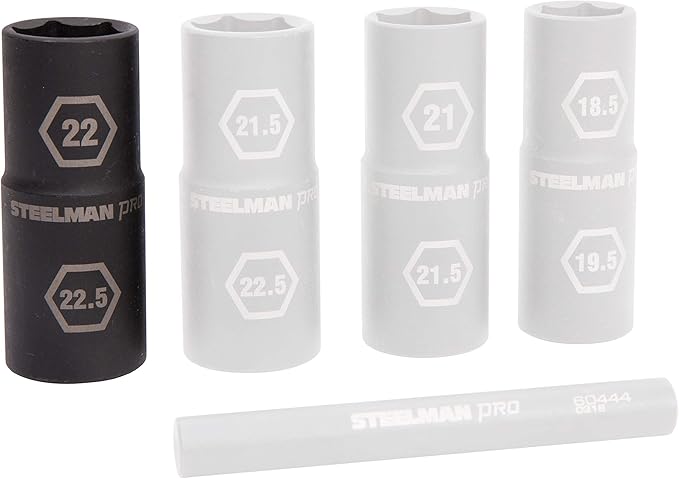 Steelman Pro 1/2-Inch Drive 6-Point Thin Wall 22mm x 22.5mm Double Ended Impact Flip Socket, Durable Corrosion-Resistant Steel, Laser-Etched Callouts