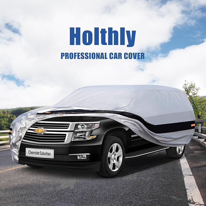 10 Layers SUV Car Cover Custom Fit for Chevrolet Chevy Suburban (1973-2024) Waterproof All Weather for Automobiles, Outdoor Full Cover Rain Sun UV Protection.Silver