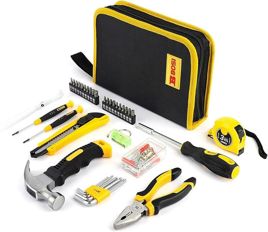 158 Piece Tool Set with Easy Carrying Round Pouch, Hand Tool Set - Durable, Long Lasting Chrome Finish Tools - Household Tool Kit Perfect for DIY, Home Maintenance (158 Piece)