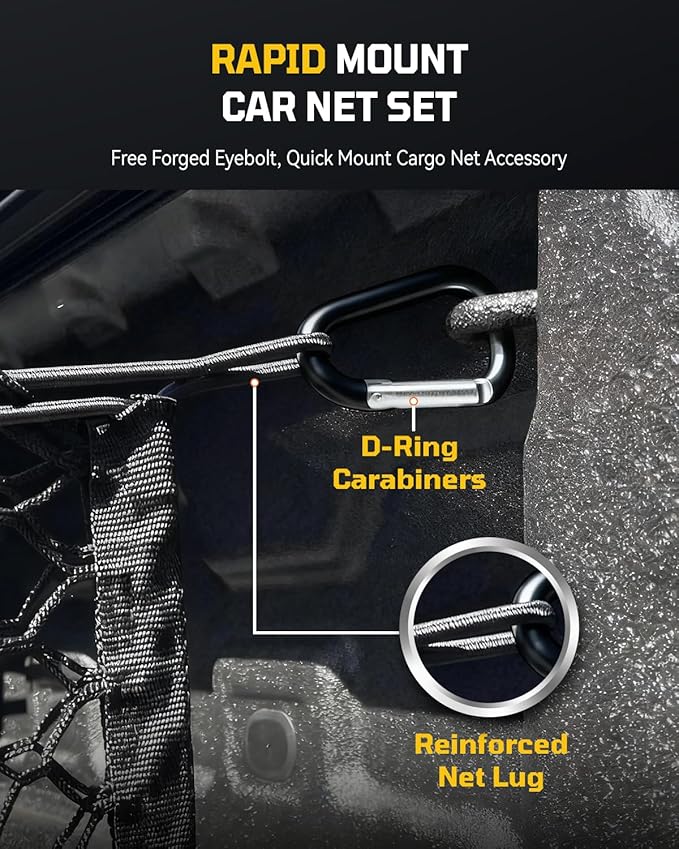AUTOWN Truck Bed Cargo Net, Envelope Bed Netting for 2013-2025 GMC Sierra & Chevy Silverado, Pickup Truck Bed Organizer with 5mm Bungee & Integrated Storage Bag & Bungee Balls & Carabiners - 18" x 50"