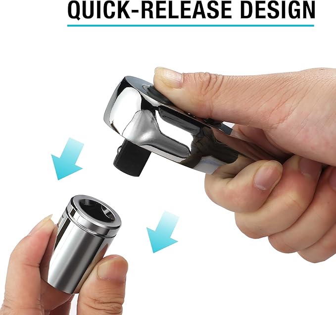 DURATECH 3-Piece Drive Ratchet, 1/4", 3/8", 1/2" 90-Tooth Quick-Release Ratchet Wrench, Reversible, Cr-V Made, Full Polished - with Plastic Insert Storage Box, Gifts for Men, Women, Dad