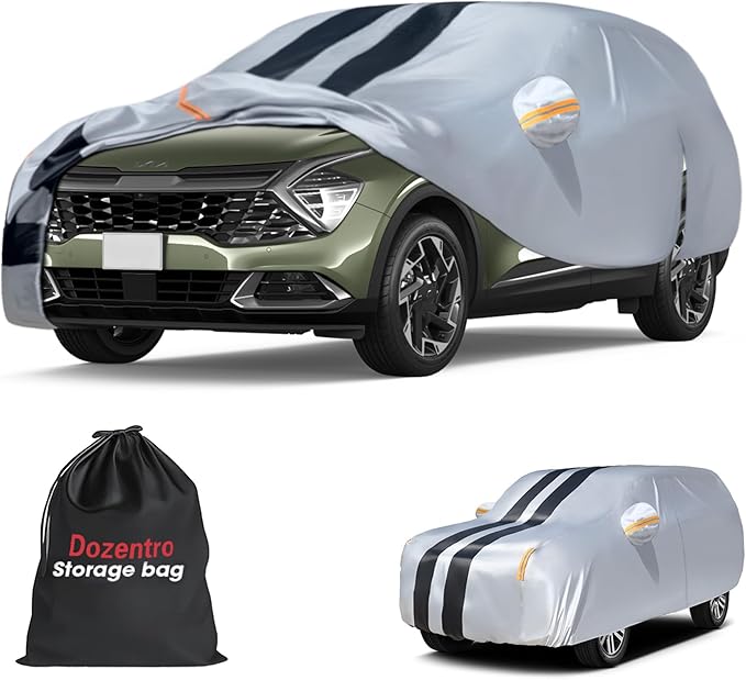 Multi-Layer Car Cover Custom Fit for Kia Sportage(2021-2026), 100% Waterproof All Weather for Automobiles, Gift with Towel, Heavy Duty Car Covers for Rain Sun UV Protection with Door Zipper