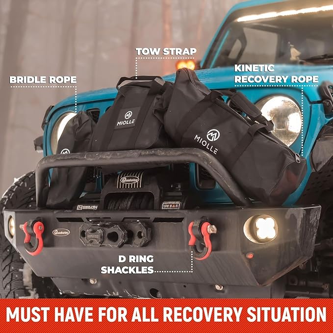 MiolleGear Tow Strap 2”x20’- 20990 lbs MBS (Lab Tested) Recovery Strap Kit Includes: Tow Rope, Storage Case