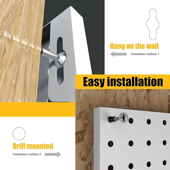 Spampur Peg Board, 4 Pack Metal Pegboard Panels with 50 Hooks, White Pegboards Wall Organizer, Heavy Duty Peg Board for Walls Home, Garage Tool Storage, Office Organization, Craft Room, Kitchen