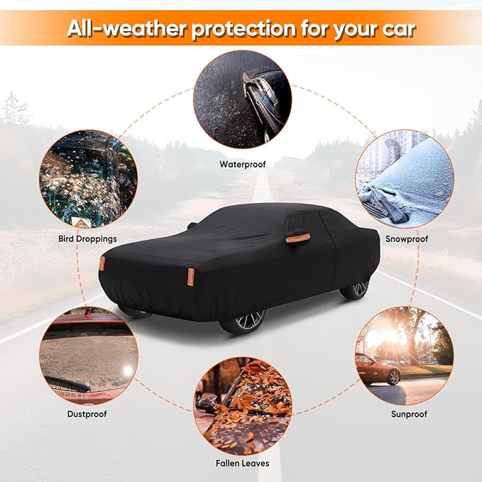 Car Cover Custom Fit for Dodge Challenger 2008-2026, Outdoor Waterproof All Weather Heavy Duty Full Exterior Cover for Sun Rain Snow UV Dust Protection with Door Zipper