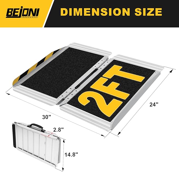BEJONI Portable Wheelchair Ramp 2FT, Folding Non-Slip Aluminum Handicap Ramp, Door Threshold Wheel Chair Ramps for Home Steps, Scooter, Doorways, Entry Use, Curbs, Stairs