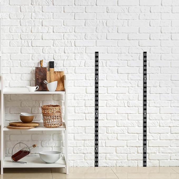 MorningRo 6 Pcs Dual Track Upright Wall Shelving System Heavy Duty Support System Twin Slot Shelf Rail Shelf Standards for Pantries Linen Closets Laundry Rooms(Black,47.5 Inch)