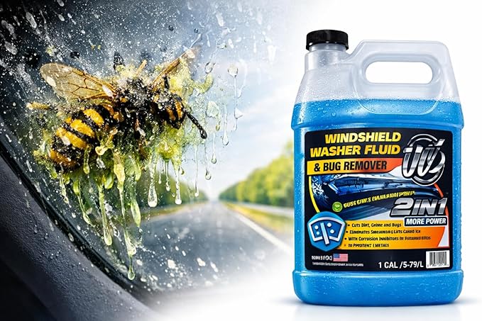 UCS Windshield Washer Fluid 2-in-1 Bug Remover – Ready to Use Formula – Streak-Free Cleaning – Removes Dirt & Road Grime – 1 Gallon (128 fl oz)