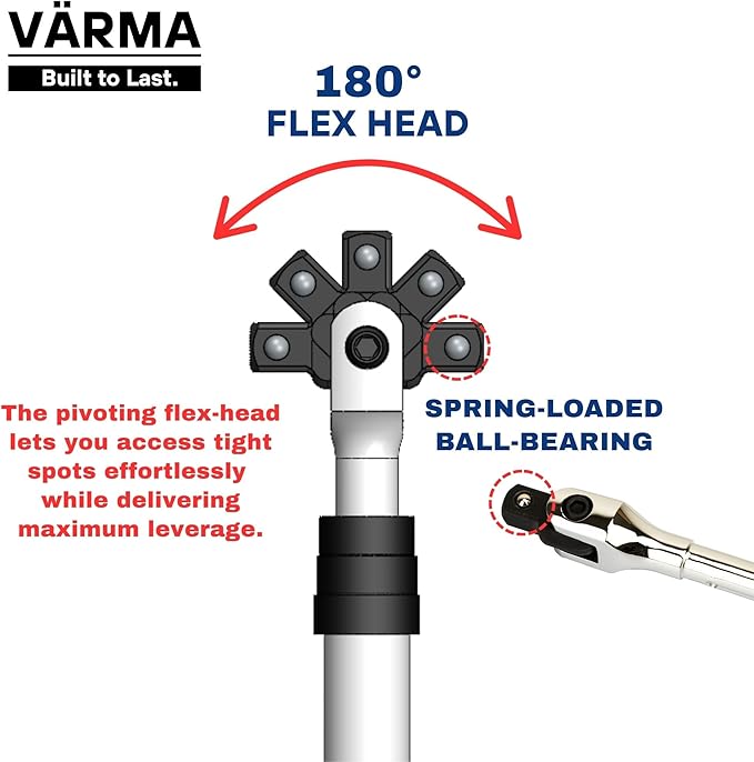 3/8" Drive Breaker Bar – 8.5–12.5" 4-Stage Extendable Handle, 180° Flex Head, Chrome Vanadium, High Torque