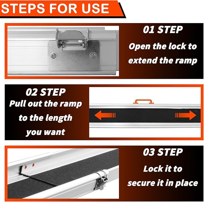 PENSUN Adjustable Aluminum Wheelchair Ramp, 4.5-8 FT Folding Non-Slip Aluminum Handicap Ramp, Non-Skid Portable Foldable Wheelchair Ramps for Home Steps, Stairs, Car, Curbs, Doorways
