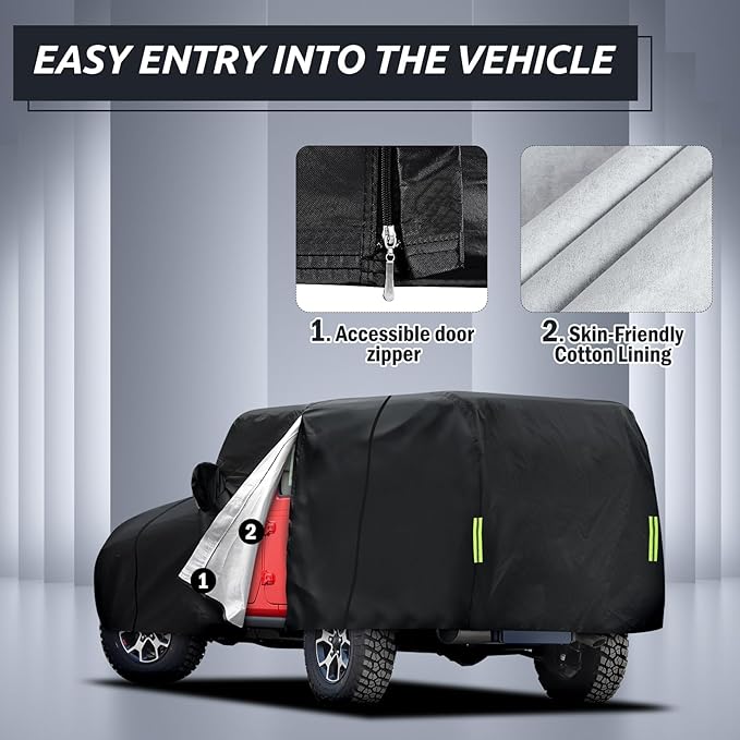 Car Cover Custom Fit for Jeep Wrangler 4 Door 2006-2026 JK JL, Migaven Waterproof Full Exterior Cover Rain Sun Protection with Door Zipper
