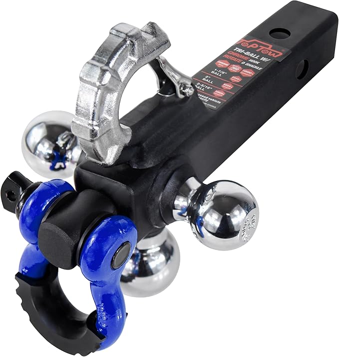 TOPTOW Trailer Hitch with Blue Recovery Shackle Ball Hitch Mount w/Chrome Triple Tow Ball, 2-in Shank, Multi Fit for 2 inch Trailer Hitch Receiver…