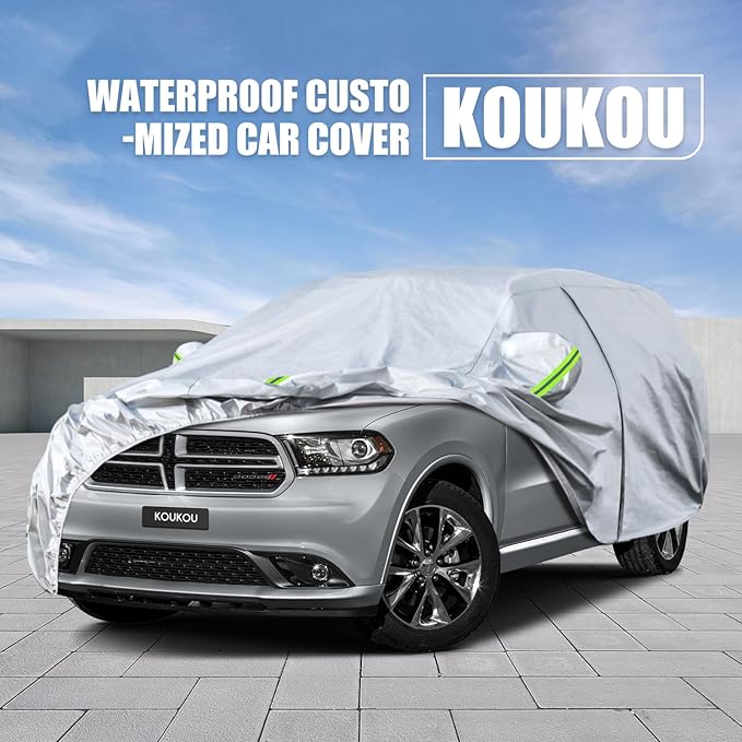KouKou 6 Layers Car Cover Custom Fit Dodge Durango from 1998 to 2025, Waterproof Car Cover All Weather for Automobiles Outdoor Indoor with Zipper Door, Sun Rain Dust Snow Protection.