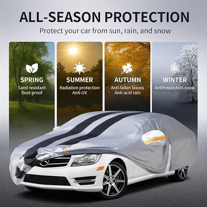 Multi-Layer Car Cover Custom Fit for Mercedes Benz E-class E300 E350 E450/E43 E53 E63 AMG(1999-2026), 100% Waterproof, Gift with Towel, Heavy Duty Car Covers for Rain Sun UV Protector With Door Zipper
