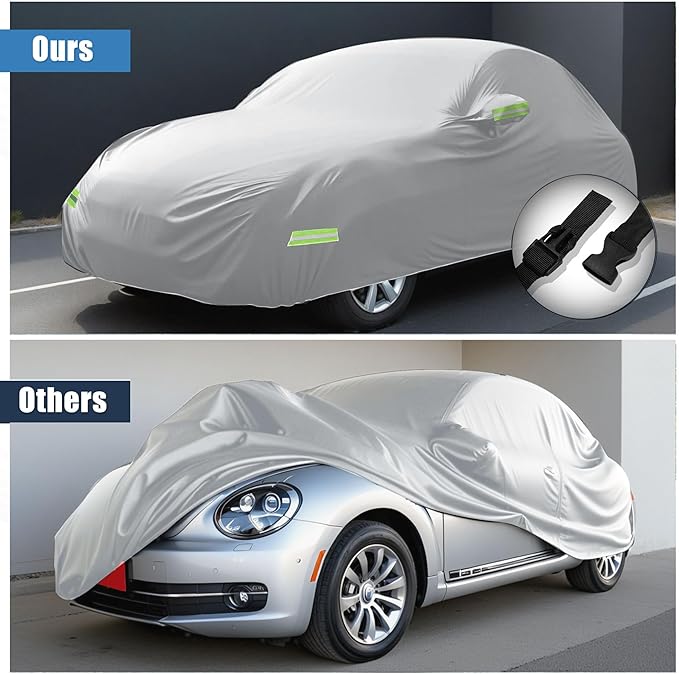 X AUTOHAUX for Volkswagen New Beetle Cover Car Cover for Volkswagen New Beetle 1998-2019 Outdoor Full Car Cover All Weather Protection with Zipper Silver Tone