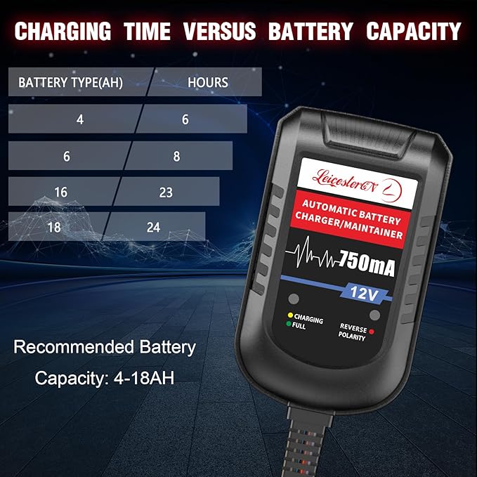 [4-Pack] LEICESTERCN Automatic Trickle Battery Charger Maintainer 12V 750mA Smart Float Charger for Car Motorcycle Lawn Mower Tractor Boat SLA ATV Wet AGM Gel Cell Lead Acid Batteries