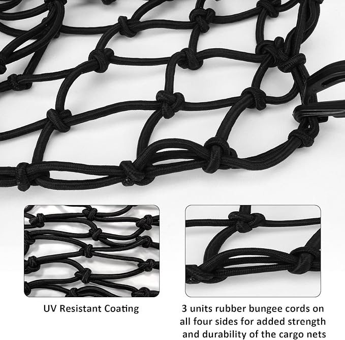 Motorcycle Cargo Net, Heavy Duty Bungee Net for Helmet, Small Elastic Mesh, Luggage Cargo Nets with Adjustable Hooks, Elastic Cargo Mesh for Motorbike, ATV