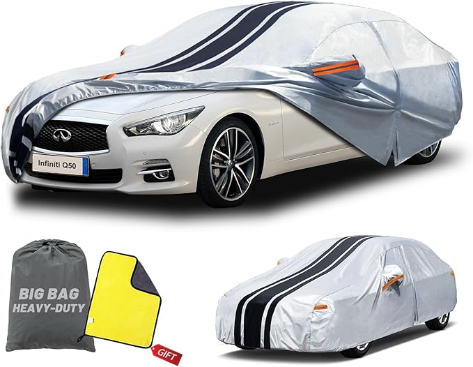 Car Cover Custom Fit for Infiniti Q50 Sedan (2013-2025), Waterproof All Weather for Automobiles Full Exterior Cover Rain Sun Snow UV Protector.