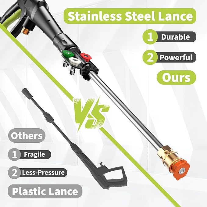 Pressure Washer, 4800 PSI Power Washer with 4 Lockable Wheels, Steel Wand, 4 Quick Connect Nozzles, 500ml Foam Cannon, High Pressure Washer for Decks/Driveways/Cars Cleaning