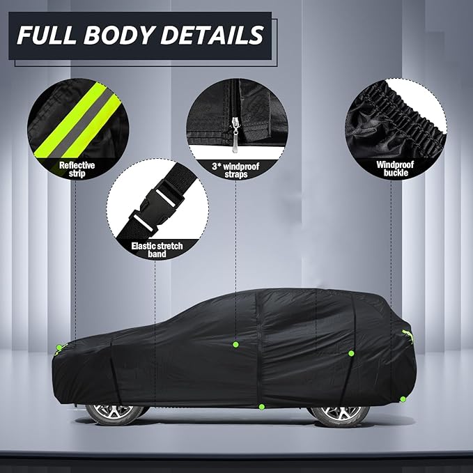 6 Layers Car Cover Waterproof All Weather for Automobiles, SUV Cover Size A7 Universal Fit for Toyota Highlander, Honda Pilot, Nissan Pathfinder, BMW X5/X6 (191-201 inch)