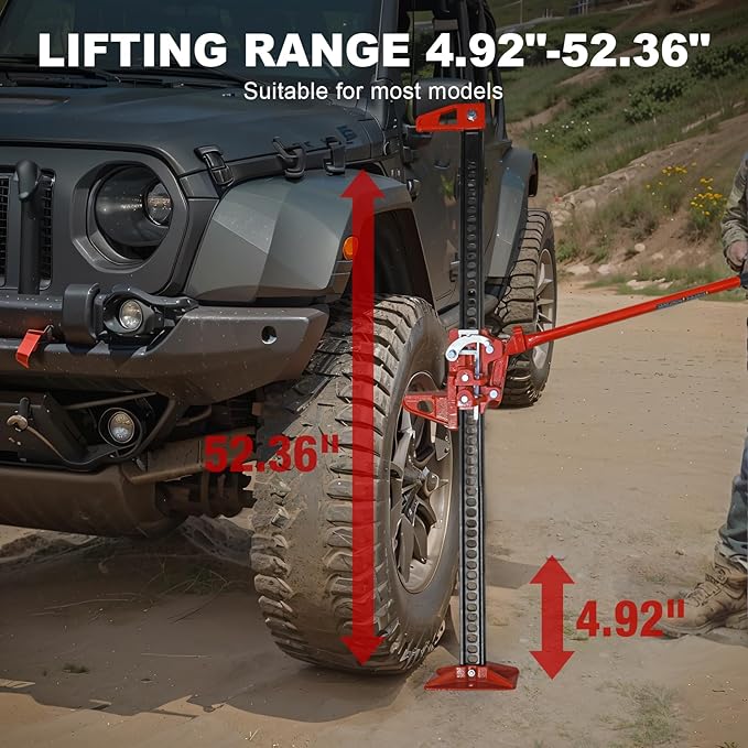 Big RED Torin 60" Ratcheting Off Road Utility Farm Jack, 3 Ton (6,000 lb) Capacity, Red