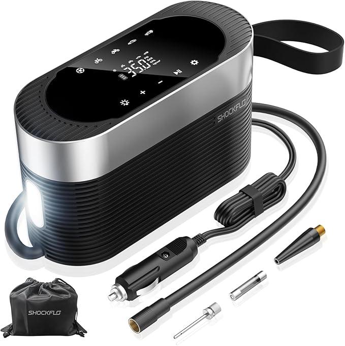 Tire Inflator Portable Air Compressor 12v DC Ultra Fast Air Pump for Car Tires- 150PSI Car Tire Air Pump Digital Pressure & Pre-Set Gauge with Emergency LED Light